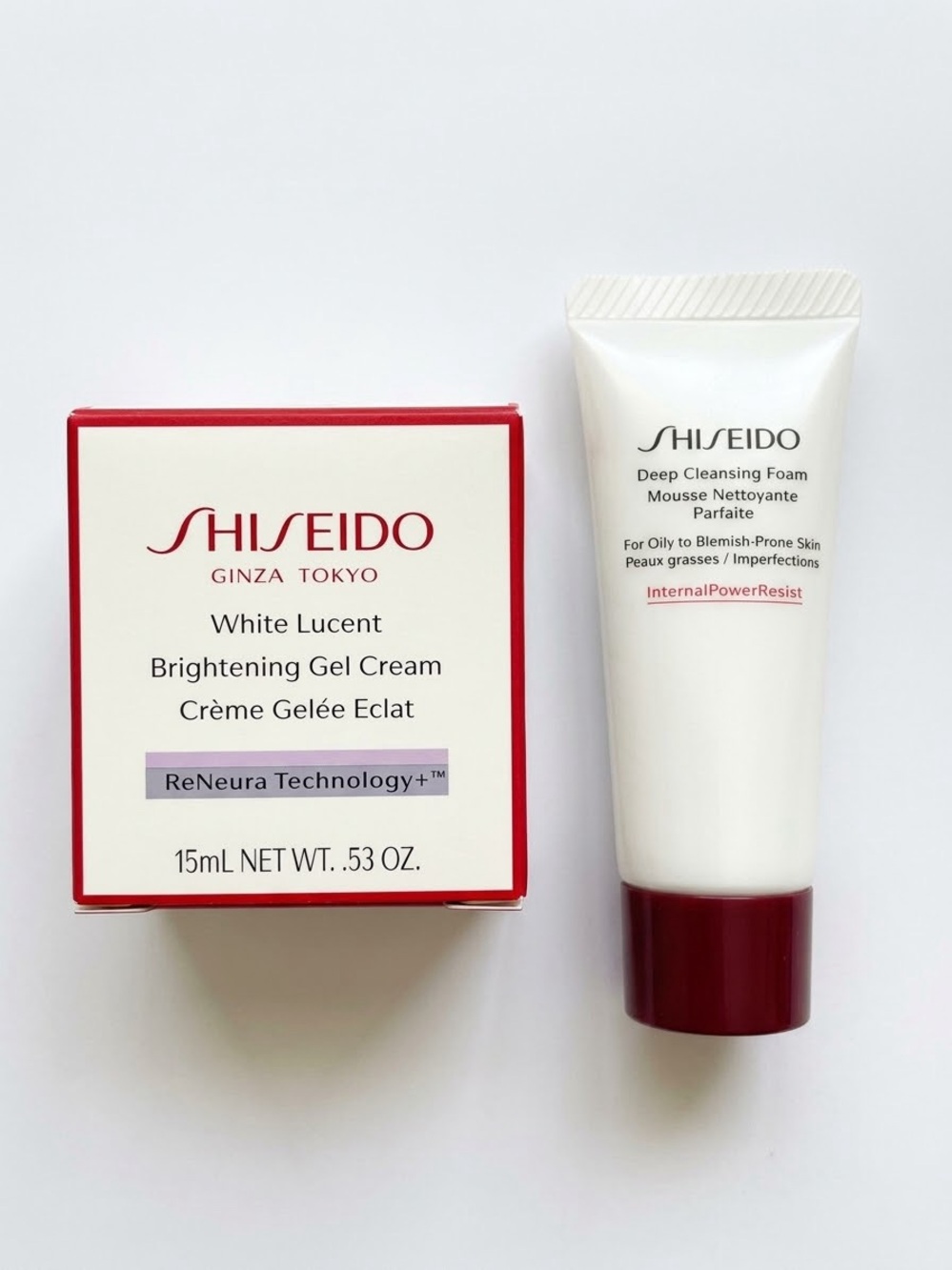 NEW Shiseido Skincare Set White Lucent Gel Cream 15ml & Deep Cleansing Foam 15ml